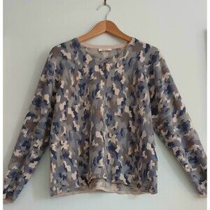 Devernois Paris Womens Blue Camouflage Sweater XL Wool Cashmere Made In France